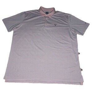 Callaway‎ Polo Shirt Mens XXL Pink Striped Opti-Dri Short Sleeve Excellent Golf